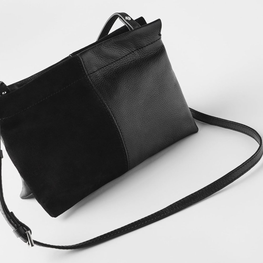 NWT ZARA Black Crossbody Leather Bag - Picture 1 of 10
